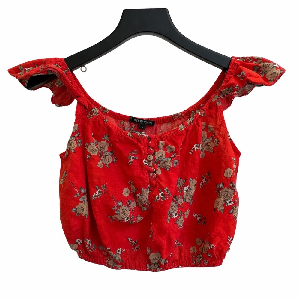 Papermoon Red Floral Off-Shoulder Crop Top